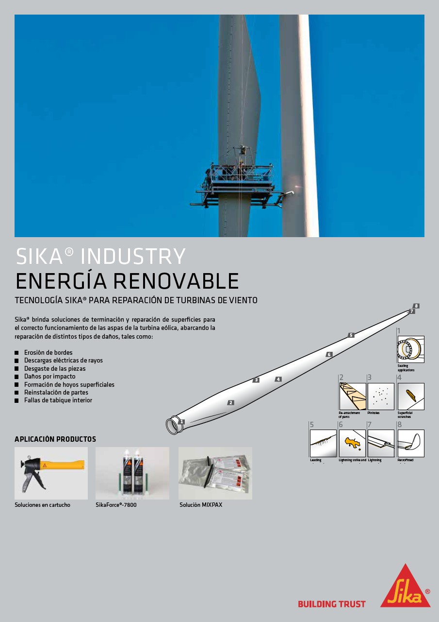 Energías Renovables, Tecnología Sika para Reparación de turbinas de viento.